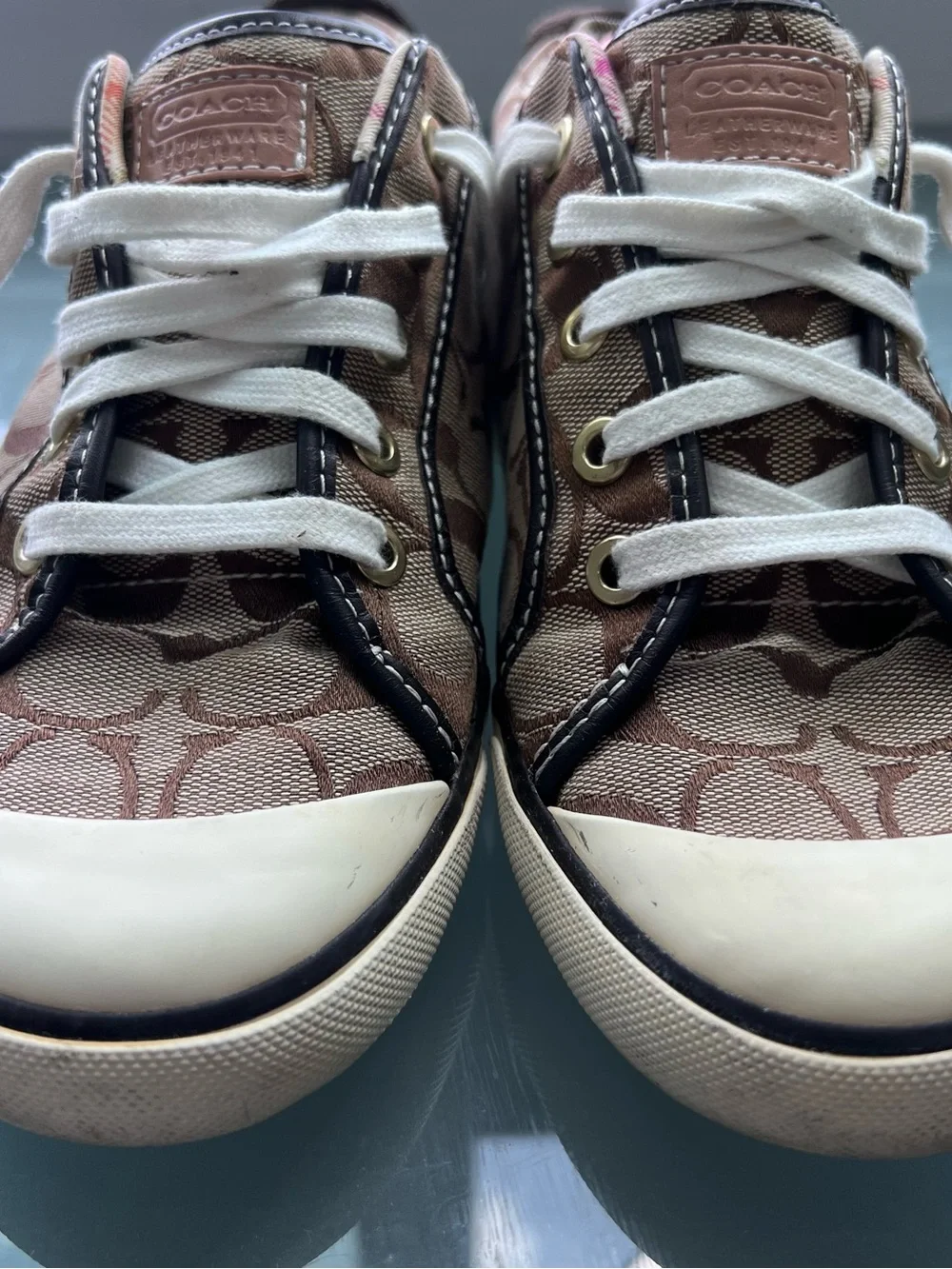Coach Brown Signature Monogram Low-Top Sneakers with White Accents